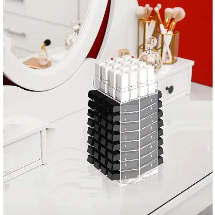 360 Rotating Lipstick Clear Acrylic Display Rack Organizer Stand Lazy Susan Makeup Cosmetics Storage Case Box Carousel Stunning Shelf With 80 Compartments