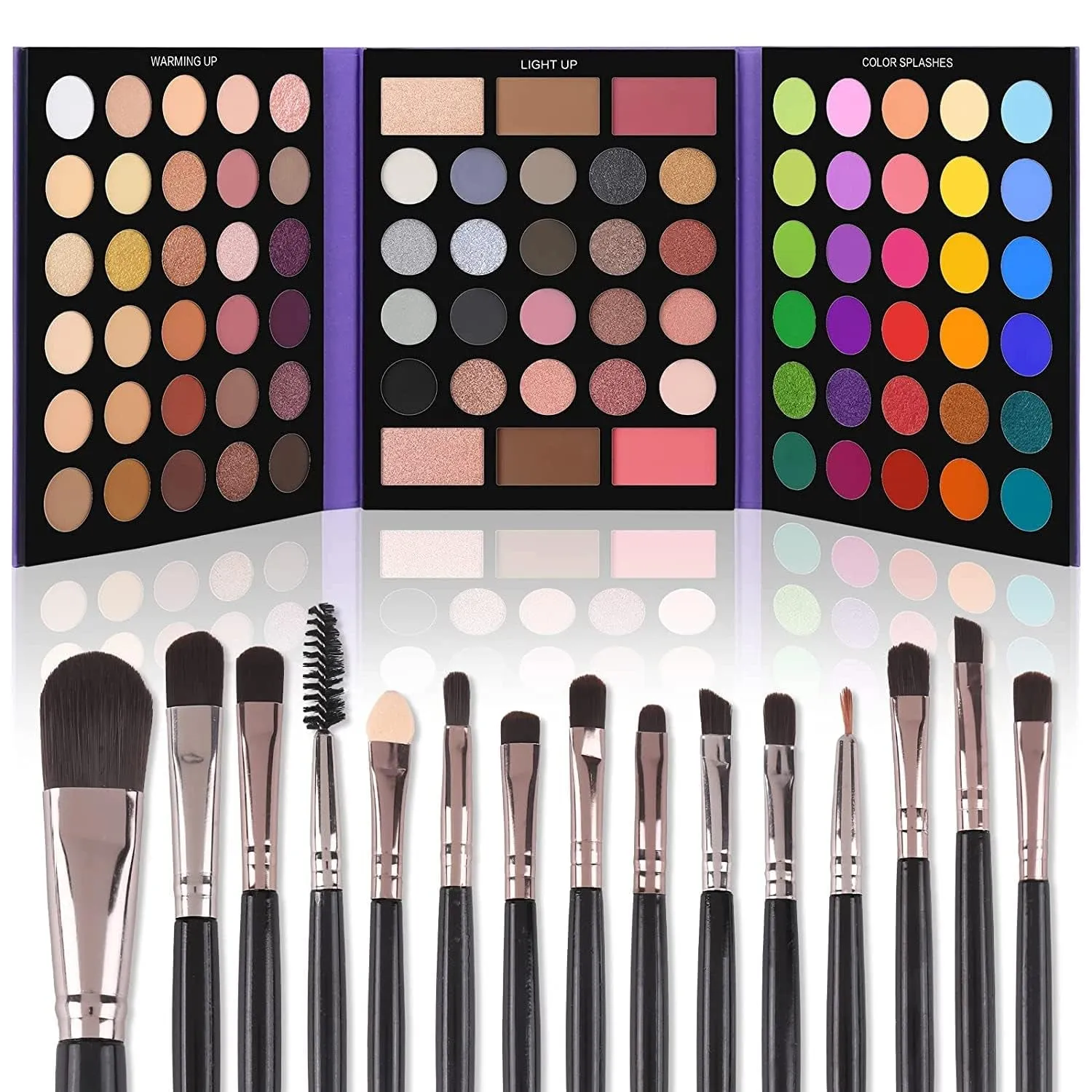 86-Color Eyeshadow Palette & 15-Piece Brush Set - Matte, Shimmer & Glitter Makeup Kit