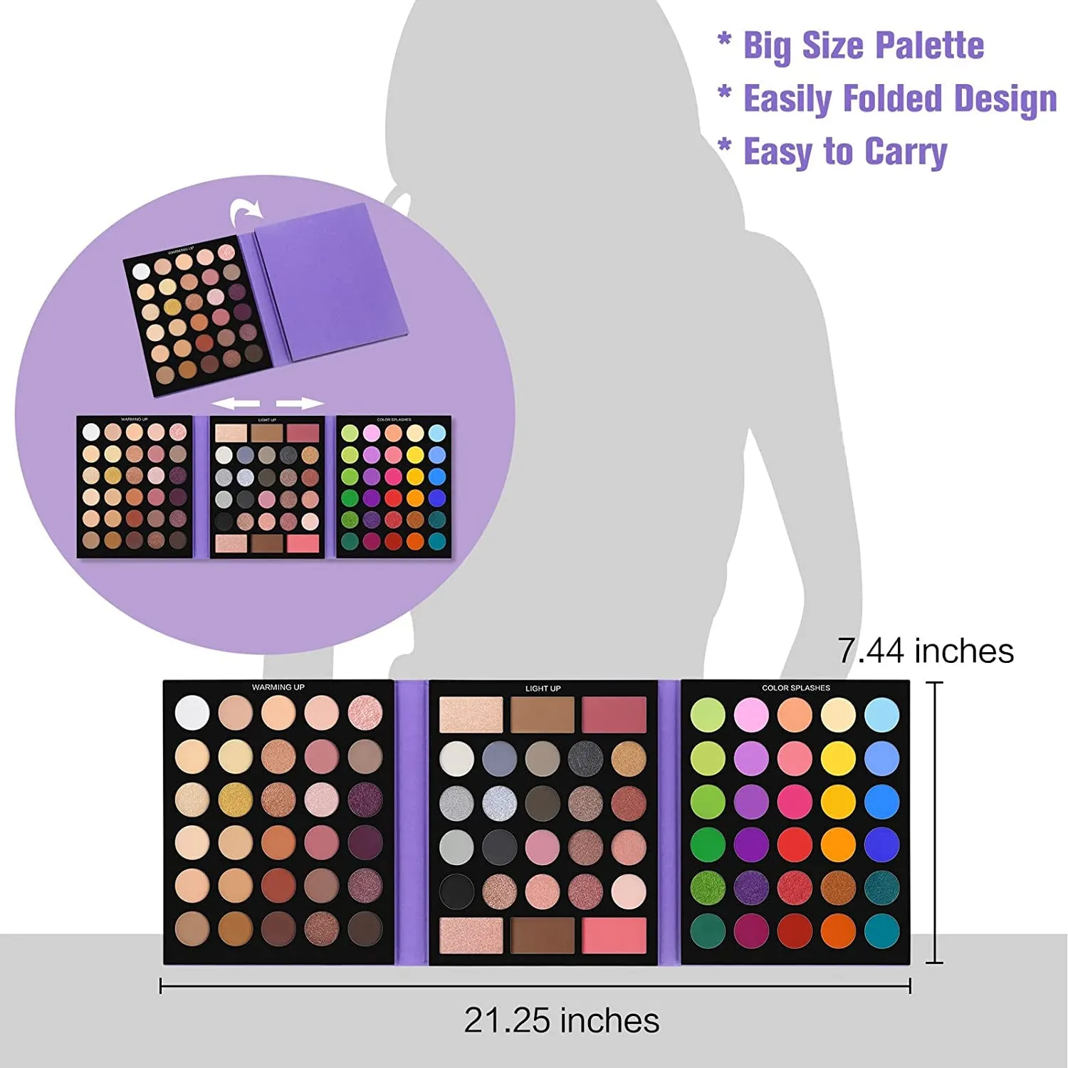 86-Color Eyeshadow Palette & 15-Piece Brush Set - Matte, Shimmer & Glitter Makeup Kit