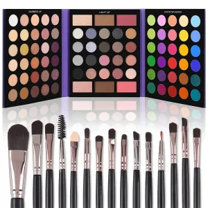 86-Color Eyeshadow Palette & 15-Piece Brush Set - Matte, Shimmer & Glitter Makeup Kit