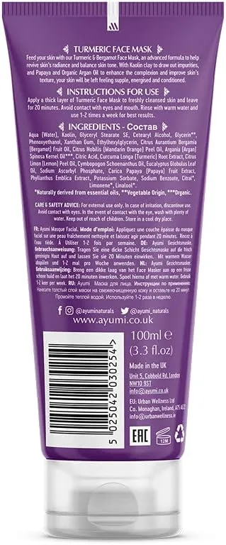 Ayumi Naturals Turmeric And Bergamot Face Mask 100ml