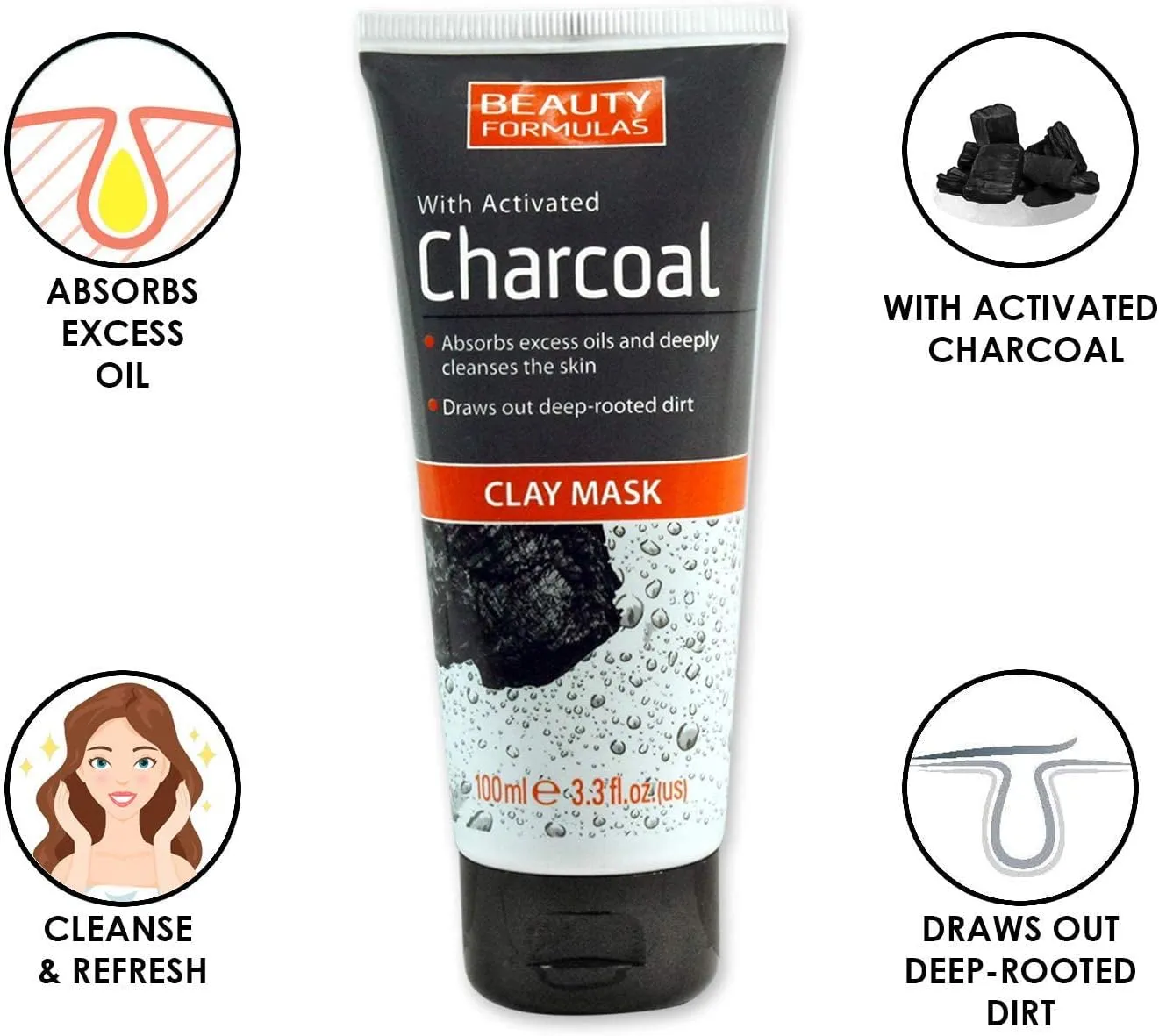 Beauty Formulas Charcoal Activated Clay Mask 100ml