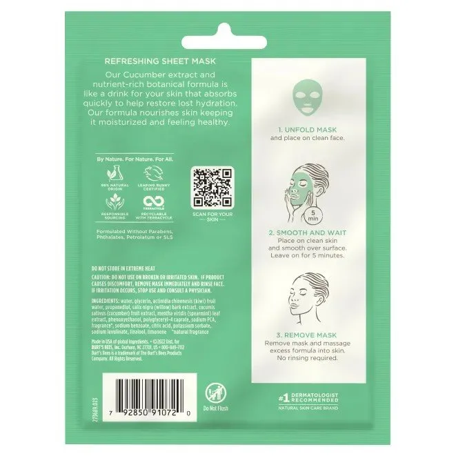 Burt's Bees Refreshing Cucumber Sheet Mask 0.33 oz. Mask