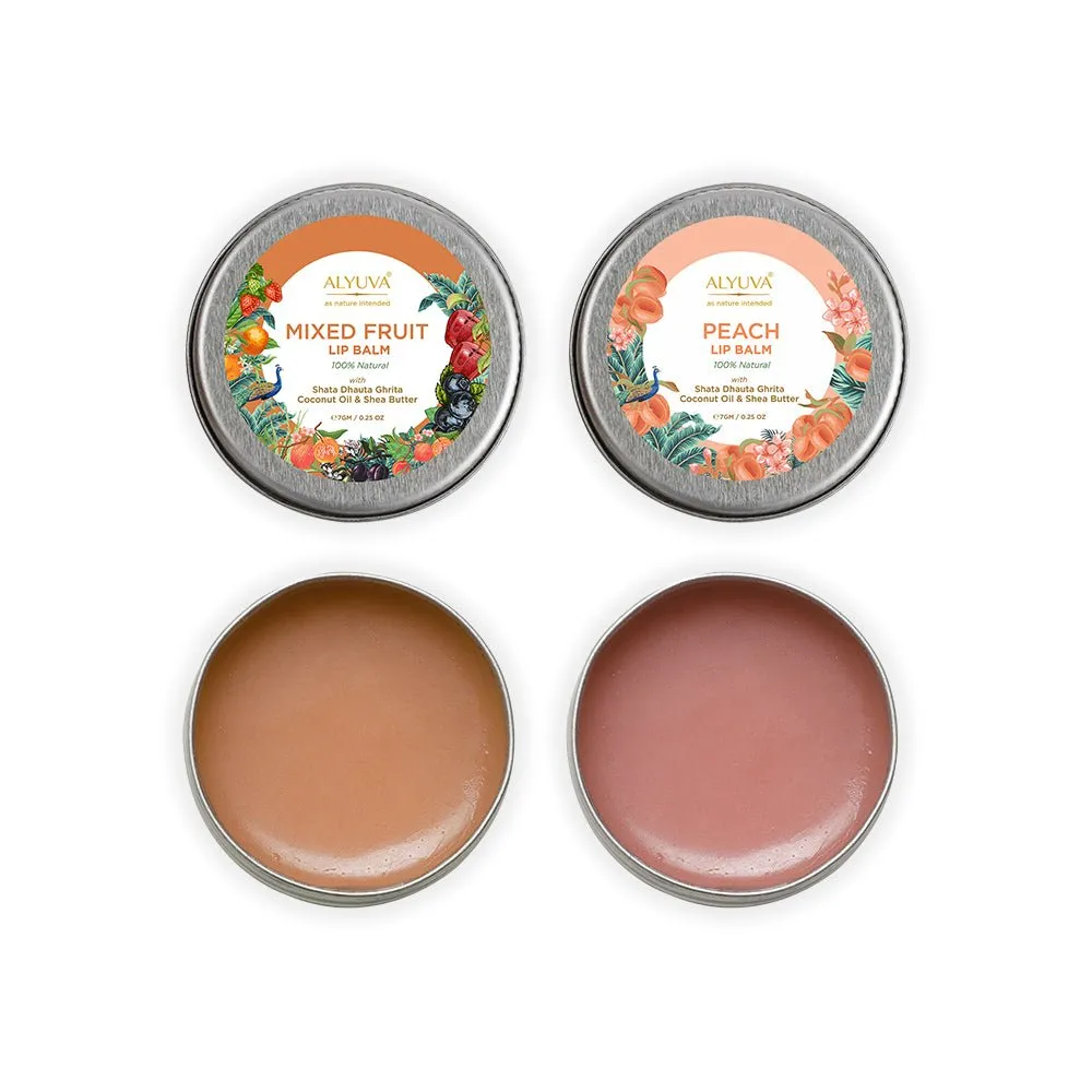 Combo of Ghee Enriched 100% Natural Mix Fruit & Peach Lip Balms, 7gms Each