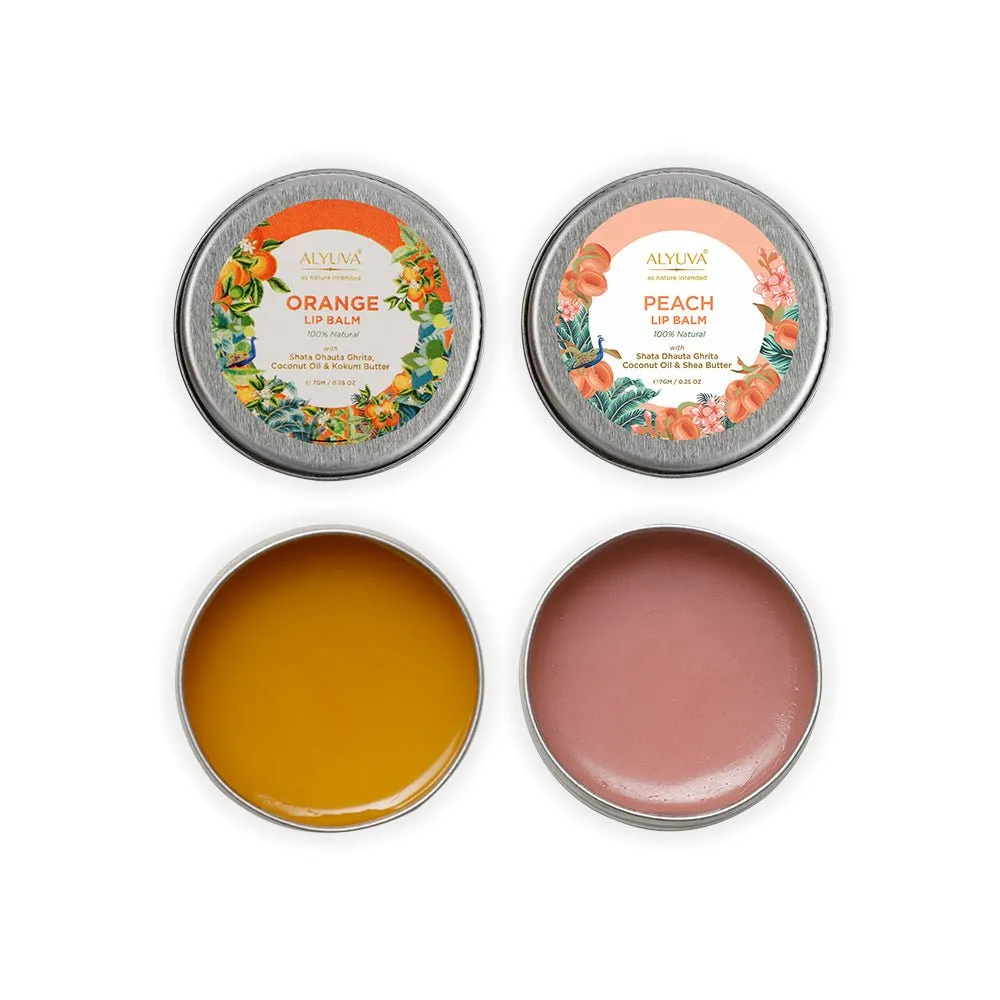 Combo of Ghee Enriched 100% Natural Orange & Peach Lip Balms, 7gms Each