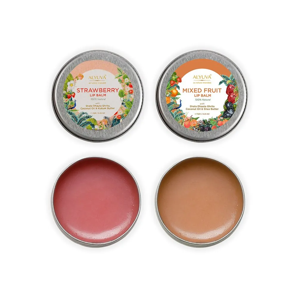 Combo of Ghee Enriched 100% Natural Strawberry & Blueberry Lip Balms, 7gms Each