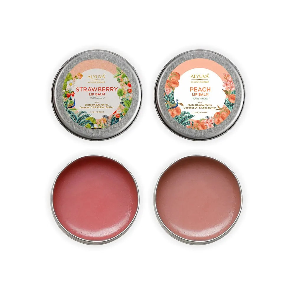 Combo of Ghee Enriched 100% Natural Strawberry & Blueberry Lip Balms, 7gms Each