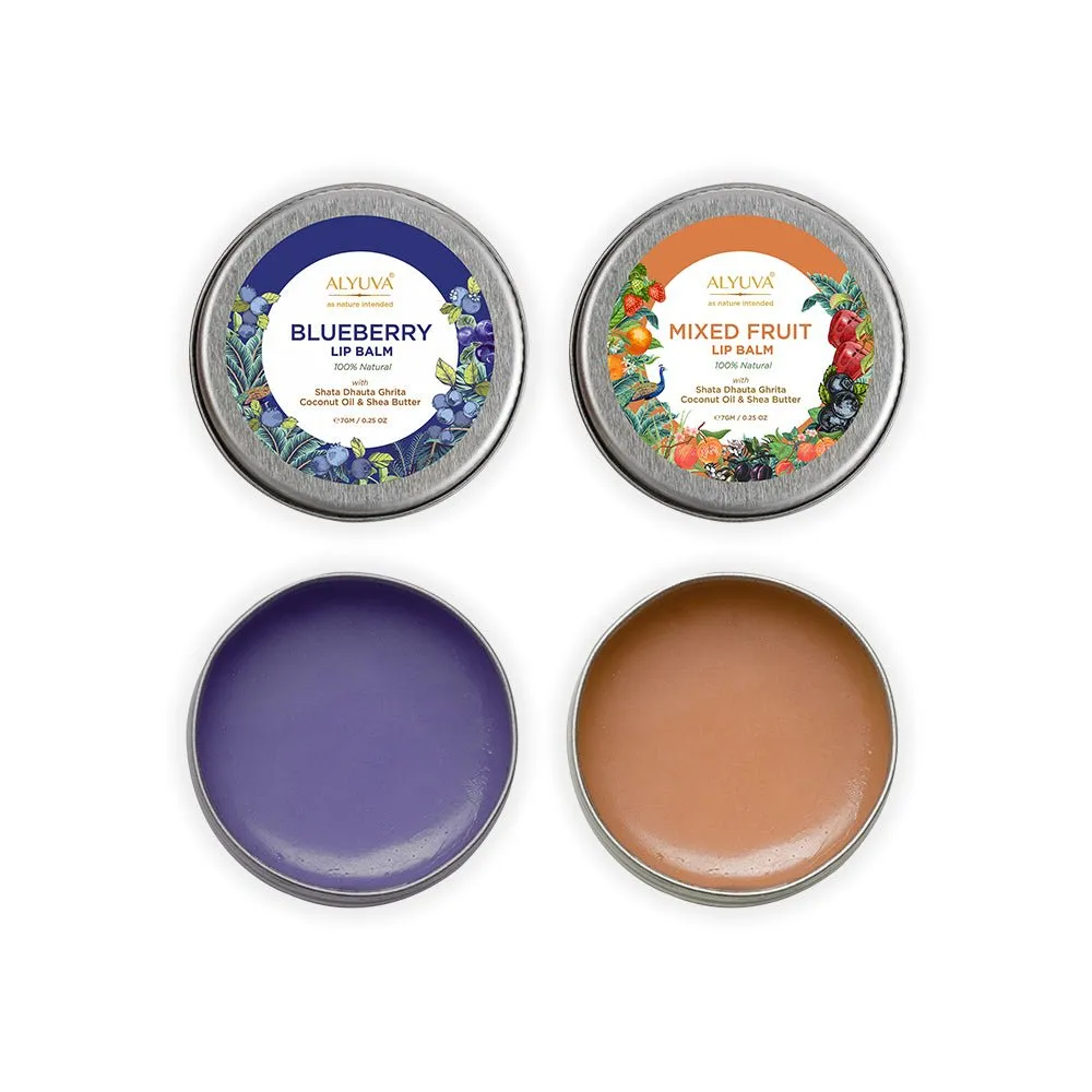 Combo of Ghee Enriched 100% Natural Strawberry & Blueberry Lip Balms, 7gms Each