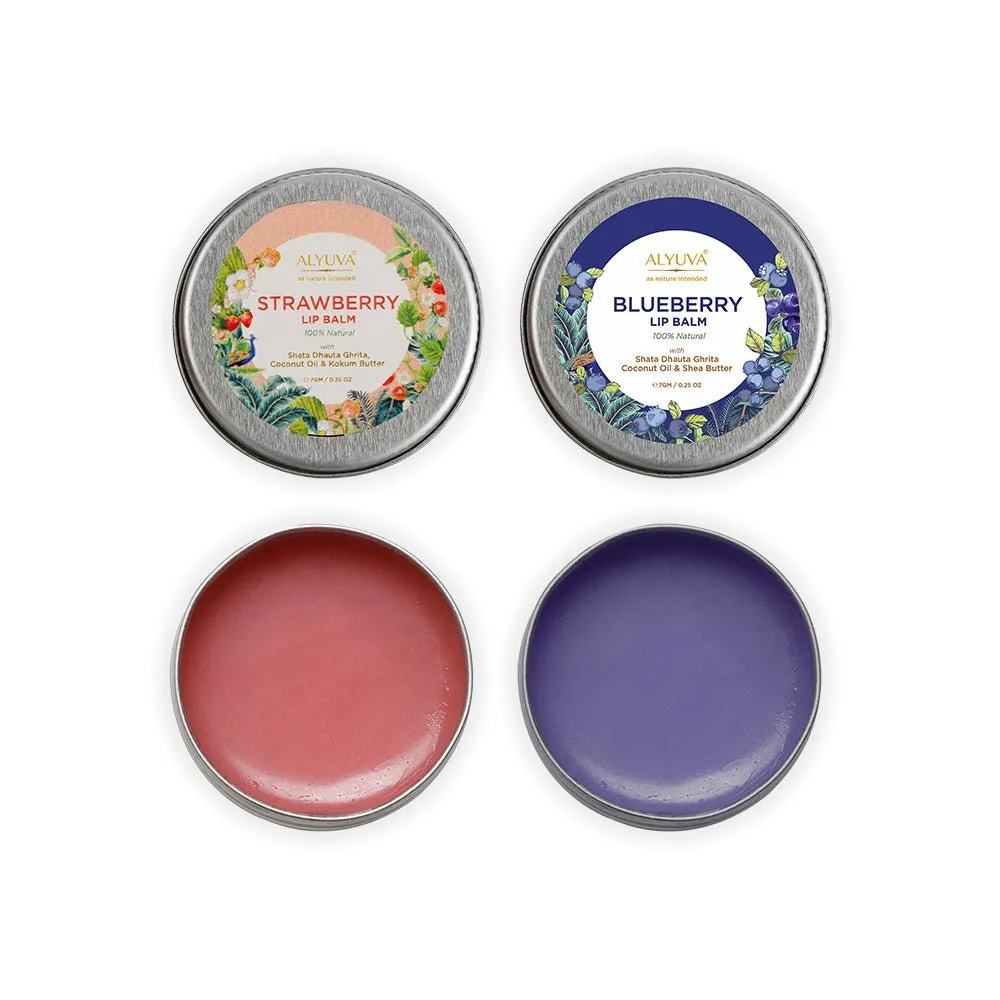 Combo of Ghee Enriched 100% Natural Strawberry & Blueberry Lip Balms, 7gms Each