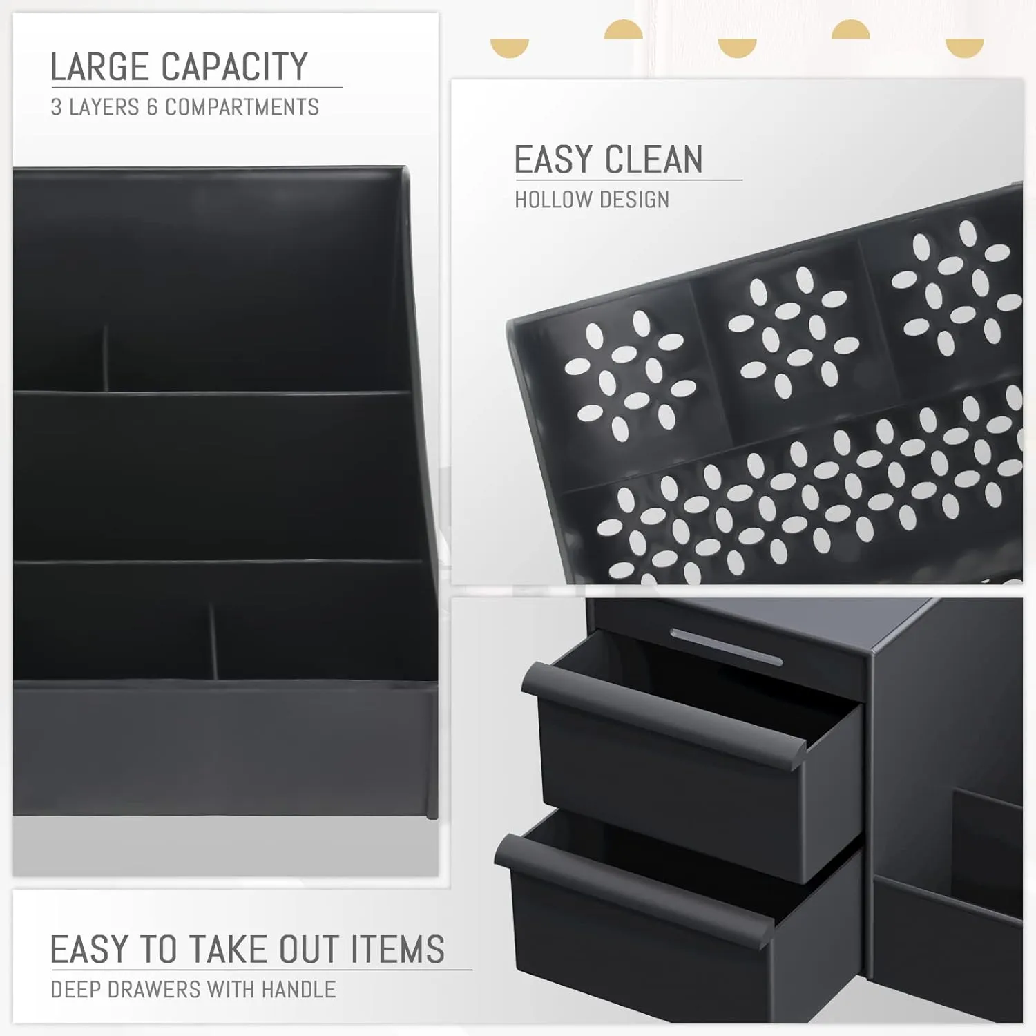 Cosmetic Organizer Box Drawers Storage Plastic Stationary Box | Make Up Organiser For Women (Black)