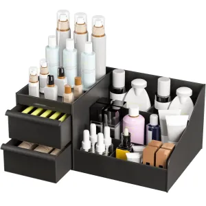 Cosmetic Organizer Box Drawers Storage Plastic Stationary Box | Make Up Organiser For Women (Black)