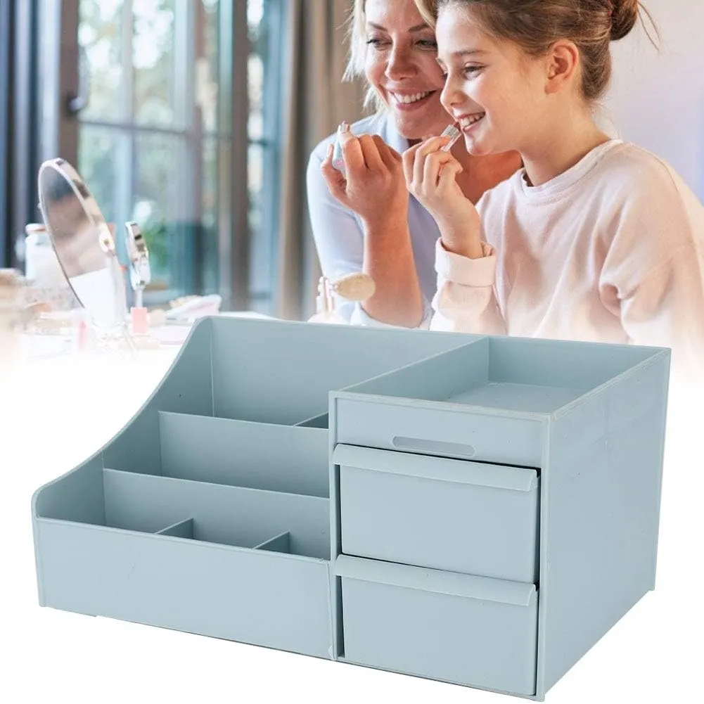 Cosmetic Organizer Box Drawers Storage Plastic Stationary Box | Make Up Organiser For Women (Blue)