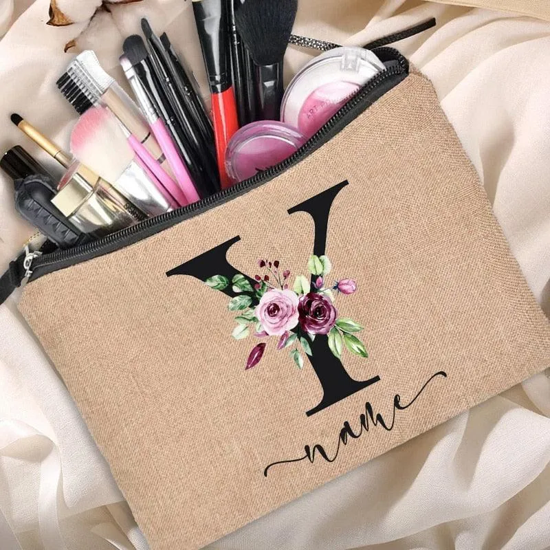 Customized Personalized Name Linen Cosmetic Bag Clutch Outdoor Travel Beauty Makeup Bag Bachelor Party Lipstick Bag