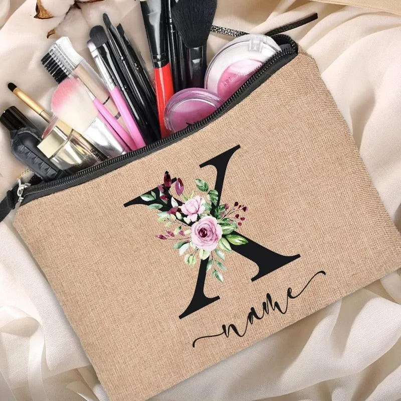 Customized Personalized Name Linen Cosmetic Bag Clutch Outdoor Travel Beauty Makeup Bag Bachelor Party Lipstick Bag