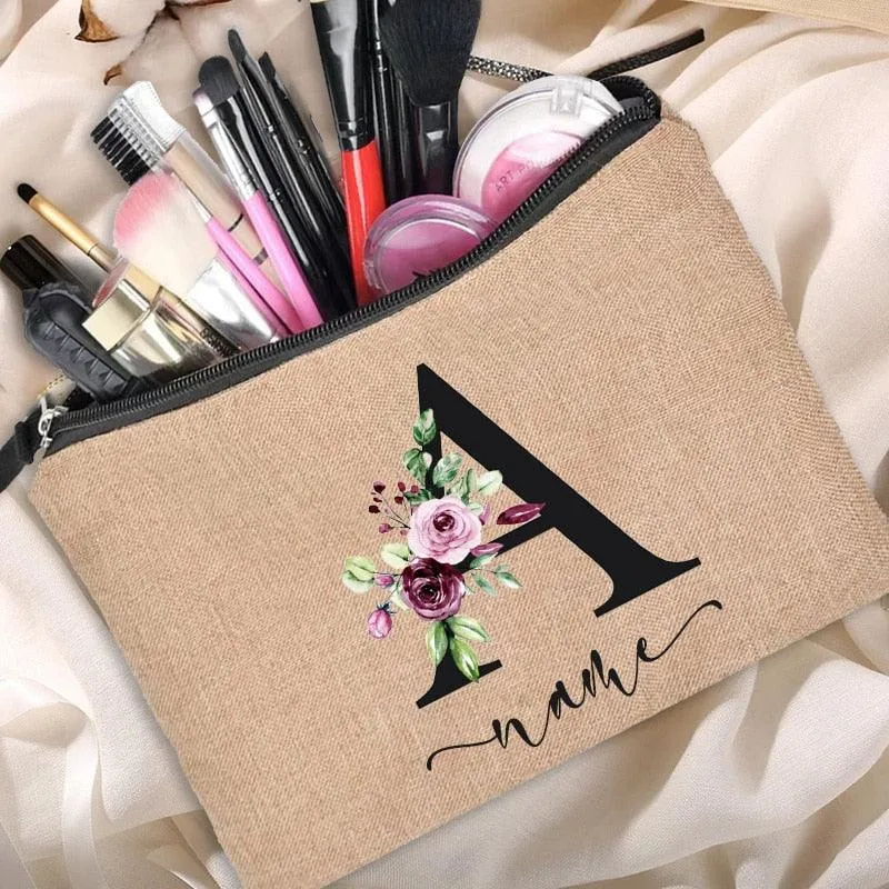 Customized Personalized Name Linen Cosmetic Bag Clutch Outdoor Travel Beauty Makeup Bag Bachelor Party Lipstick Bag