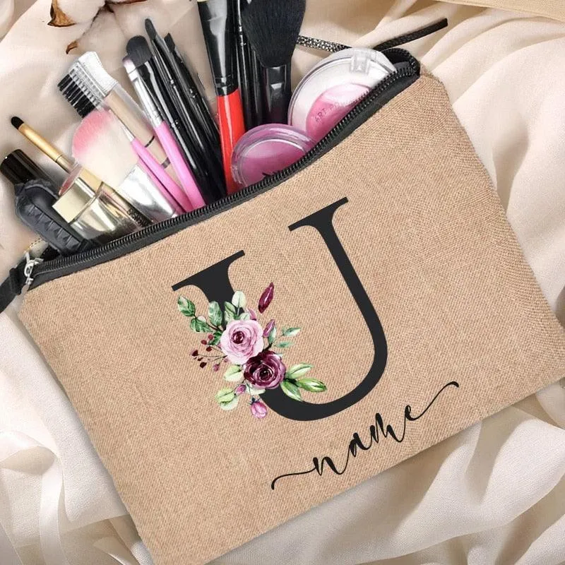 Customized Personalized Name Linen Cosmetic Bag Clutch Outdoor Travel Beauty Makeup Bag Bachelor Party Lipstick Bag