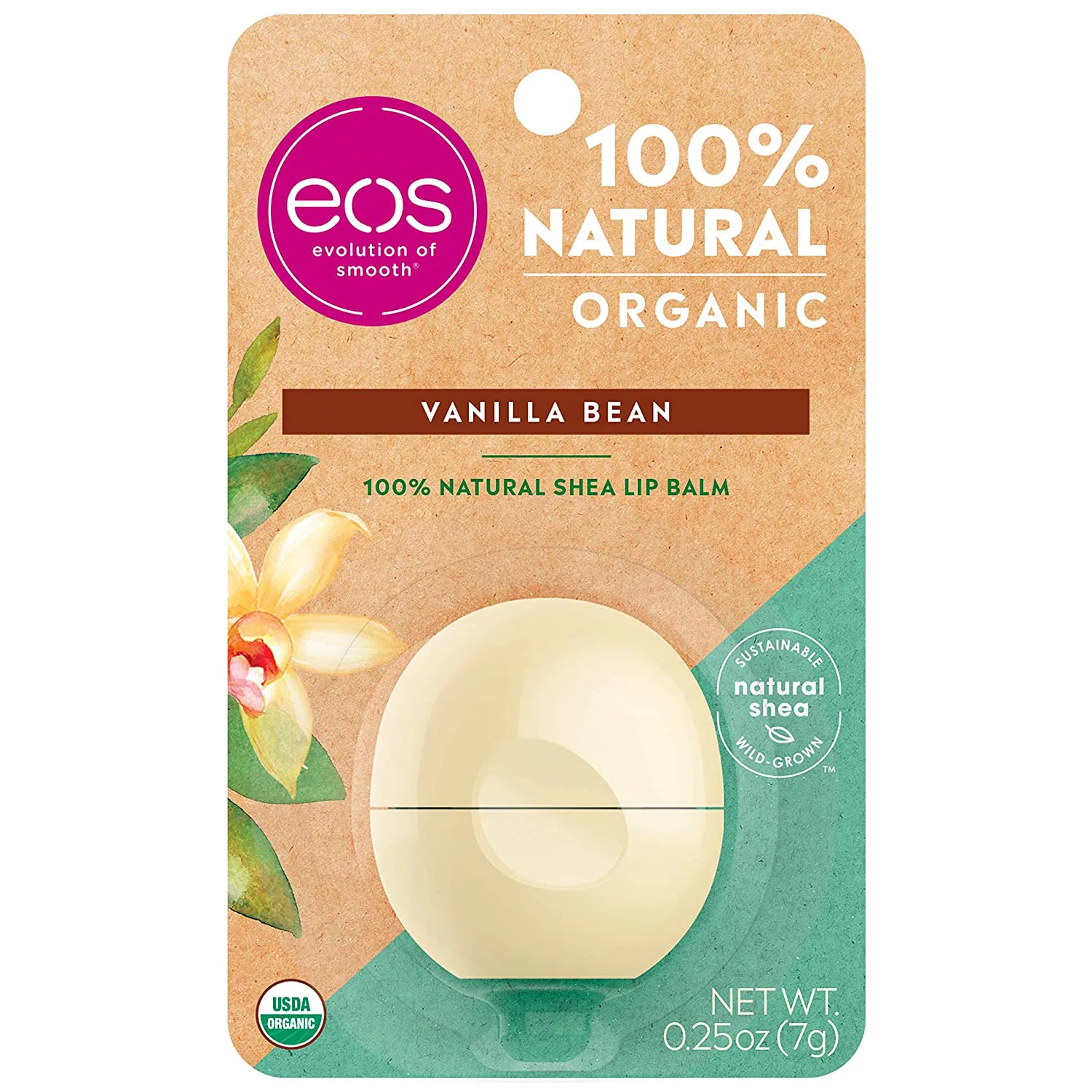 Eos USDA Organic Lip Balm - Vanilla Bean | Lip Care to Nourish Dry Lips | 100% Natural and Gluten Free | Long Lasting Hydration | 0.25 Oz