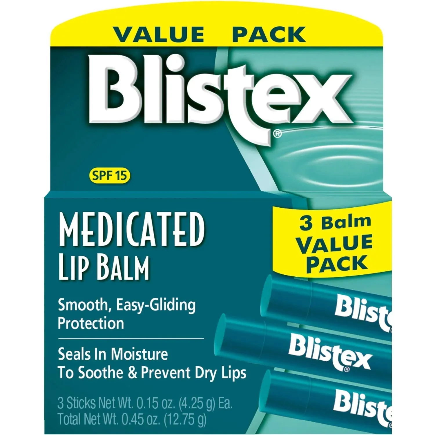 Pack of 3 Blistex Medicated Lip Balm – Prevent Dryness & Chapping, SPF 15 Sun Protection