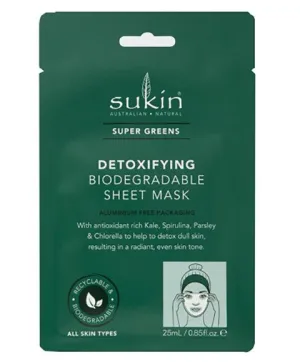 Sukin Super Greens Detoxifying Biodegradable Sheet Mask